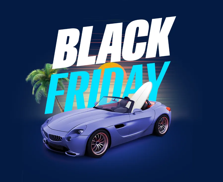 A Black Friday logo and a cool car