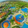 an overhead view of a water park with two pools