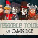 a group of people holding a sign with terrible tours of cambridge