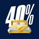 Una cama doble delante de un gráfico grande de un 40%