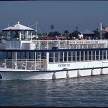 a ferry boat on the water with people on it