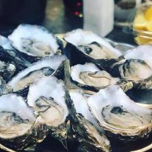 a group of oysters in a bowl on a table