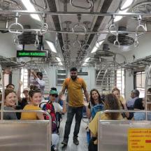 a group of people riding on a bus