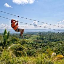 a person on a zip line in the jungle