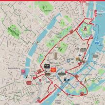 a detailed map of a city with red arrows