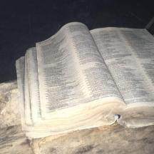 หนังสือเปิดวางอยู่บนหิน