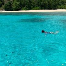 a person swimming in a large body of water
