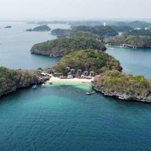 an aerial view of an island in the ocean