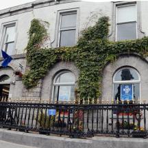 a building with ivy growing on the side of it