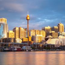 a view of a city skyline with the water