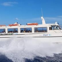 a white boat in the water on the ocean