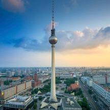 a view of a city with a tall tower