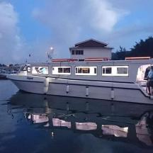 a boat is docked in the water