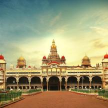 a large building with red domes on top of it