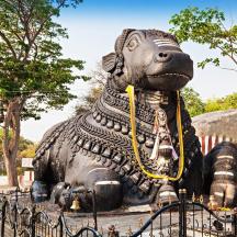 a large stone statue of aitating dog in a park