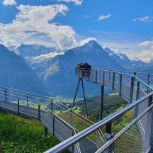 a train on top of a viewing platform in the mountains