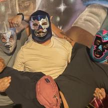 a group of people wearing masks on their faces