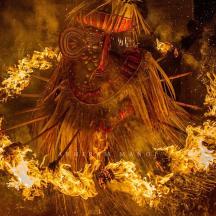 a painting of a man engulfed in fire