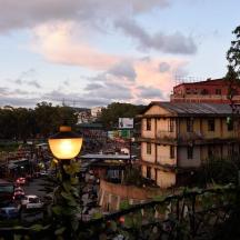 a view of a city with a street light