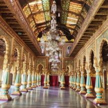 a large room with a chandelier in a building