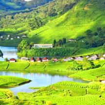 a small village on a river in a valley