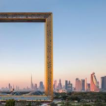 a large frame with a city in the background
