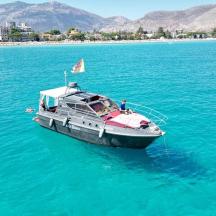 a boat in the middle of a large body of water