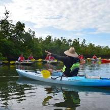 a person in a blue kayak on the water