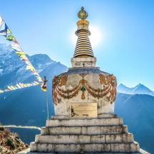 a pagoda on a mountain with mountains in the background