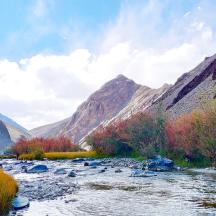 ein Fluss in den Bergen mit Bäumen und Felsen
