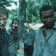 a group of zombies walking in the woods