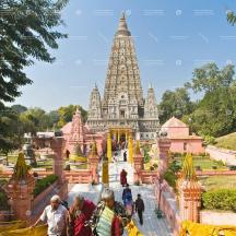 a group of people standing in front of a temple