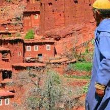 a man is looking out over a canyon