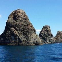 a group of large rocks in the water