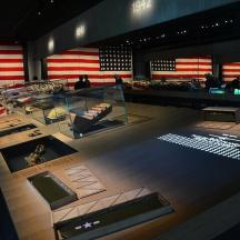 a room with an american flag on the wall