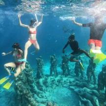 a group of people swimming in the water