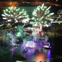 a view of a fireworks show at night