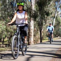 dues persones anant en bicicleta per una carretera amb arbres