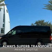 a black van parked in a parking lot with palm trees
