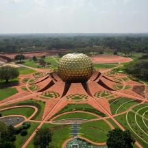 an aerial view of a large ball in a park