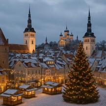 ein Weihnachtsbaum mitten in einer Stadt