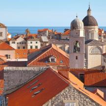 a view of a city with red roofs