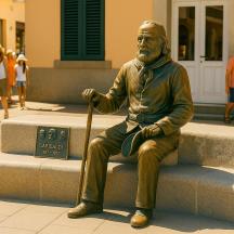 a statue of a man sitting on a bench