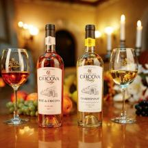 duas garrafas de vinho sobre uma mesa com taças de vinho