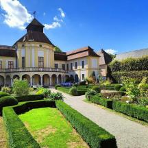 an estate with a garden and a building