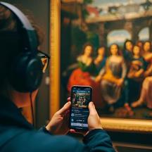 a person wearing headphones taking a picture with a cell phone