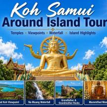 o imagine cu indicatorul turistic al insulei Koh Samut cu o statuie de aur