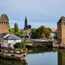 a city with two towers and a river