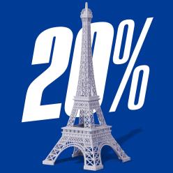 La Torre Eiffel delante de un gráfico grande de un 20% 