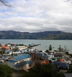 a town next to a large body of water